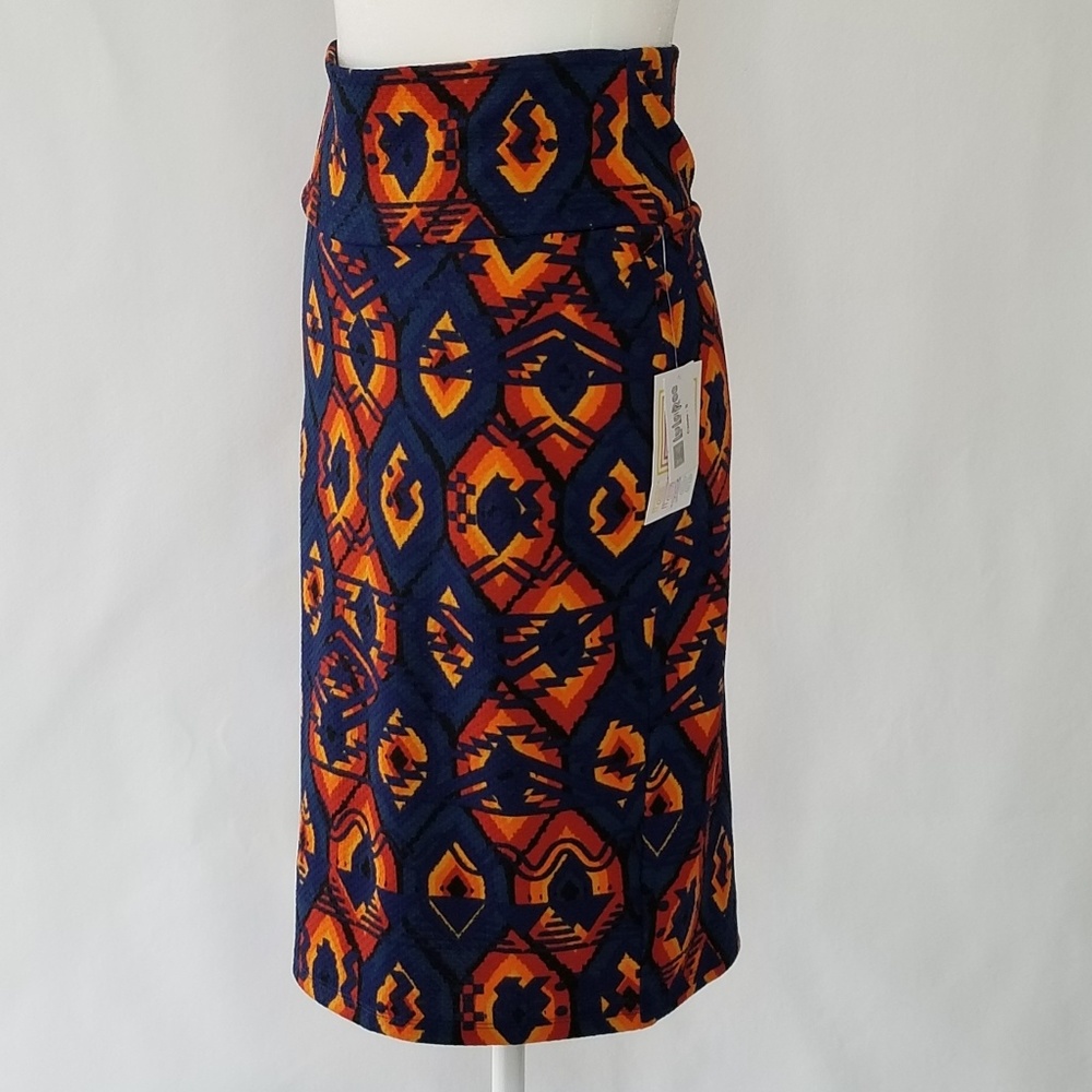 LULAROE Cassie Blue Orange Pencil Skirt Size Small